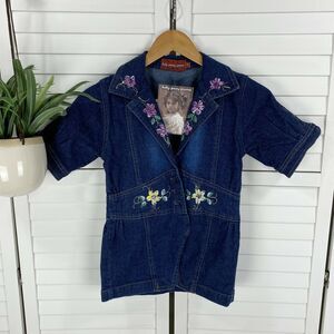 New Baby Gassy Gooma Boutique Floral Painted Denim Jacket Top Beaded Girl Size 8